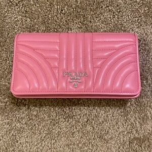 Pink Prada cushion wallet on chain